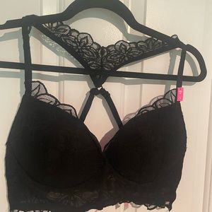 VS black lace racer back push up bra